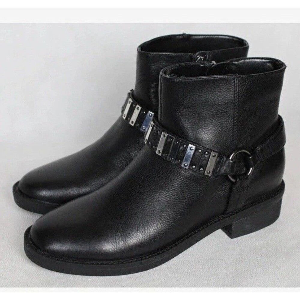 Nine West Womens Black Leather Ankle Booties Side Zip Studded 7.5 M
